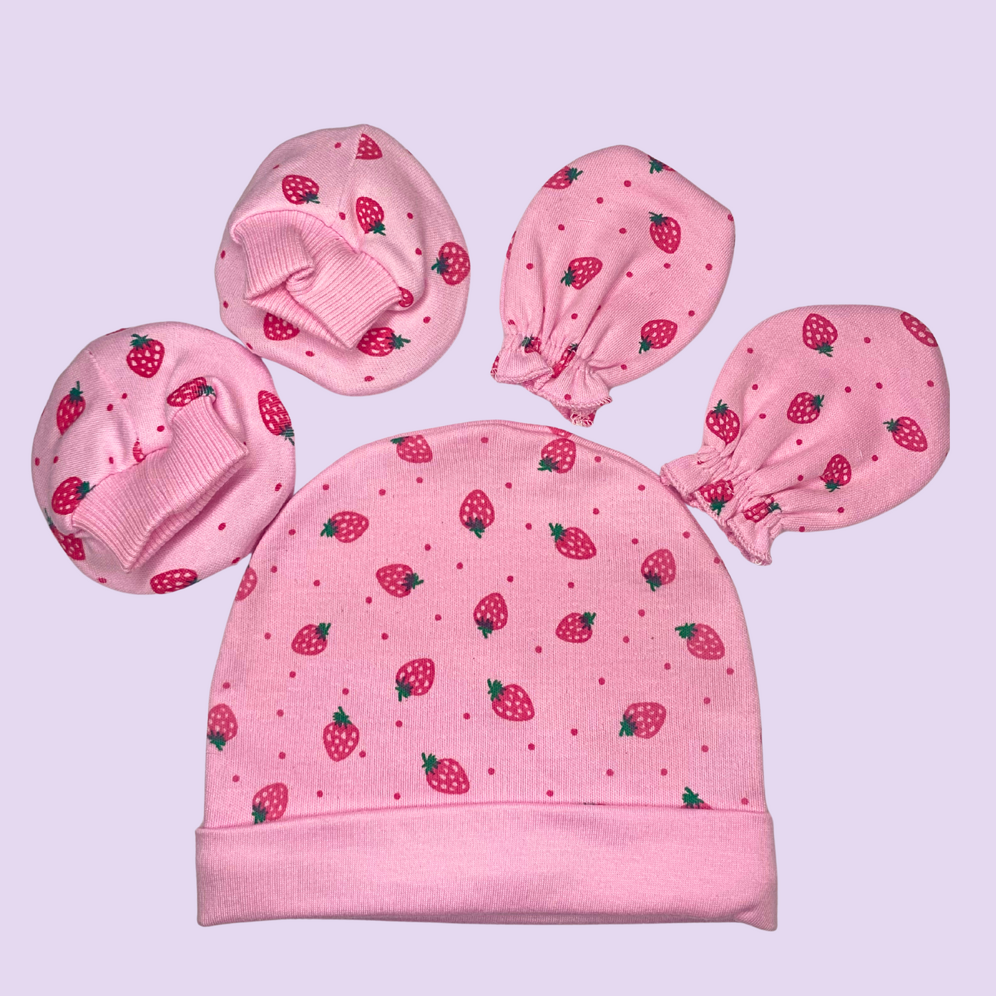 Newborn Baby Mittens, Booties & Cap Set – Soft Cotton – Available in Blue, Pink & Printed