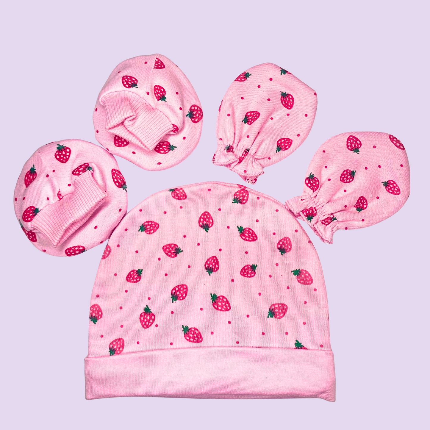 Newborn Baby Mittens, Booties & Cap Set – Soft Cotton – Available in Blue, Pink & Printed