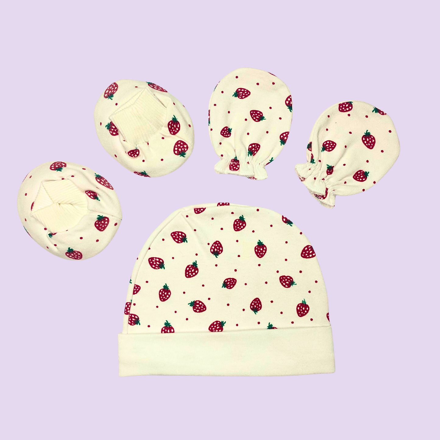 Newborn Baby Mittens, Booties & Cap Set – Soft Cotton – Available in Blue, Pink & Printed