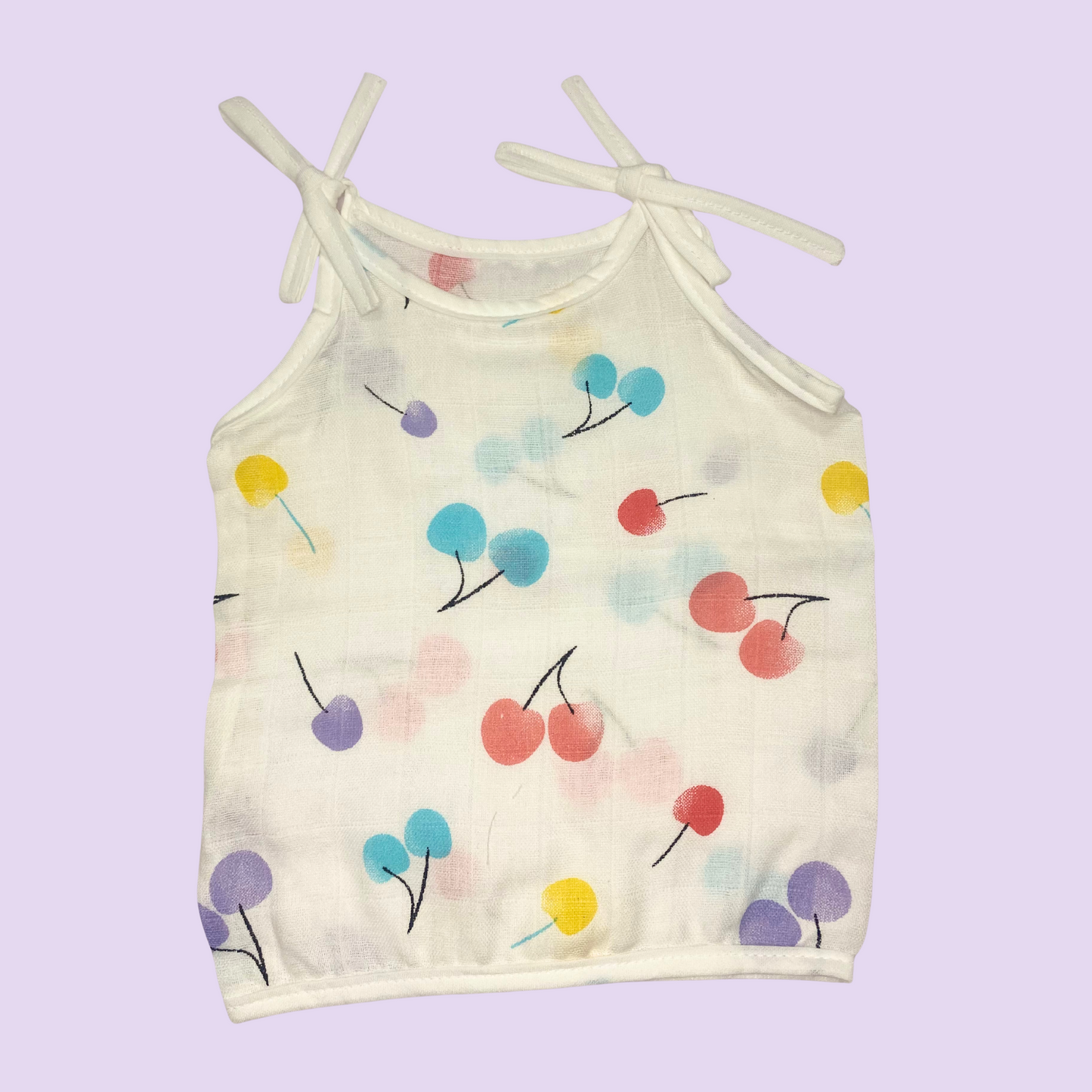 Soft Muslin Baby Jabla – Cherry Print with Shoulder Tie Straps (Pack of 3)