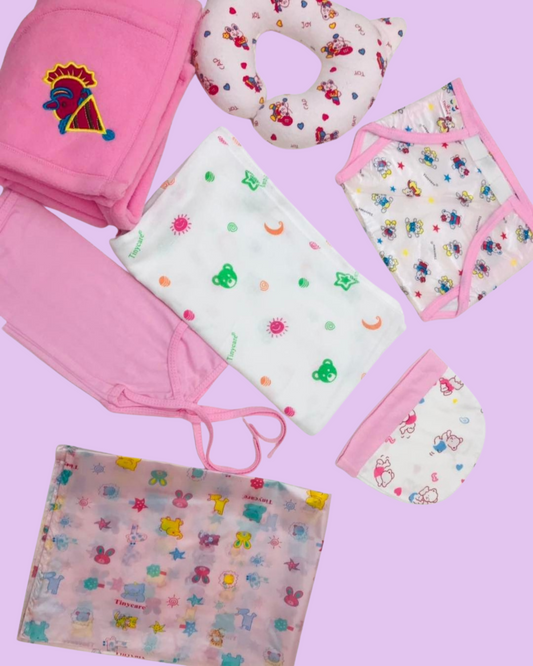 Premium Newborn Baby Care Essentials Set – Soft Pink (7 Pieces)